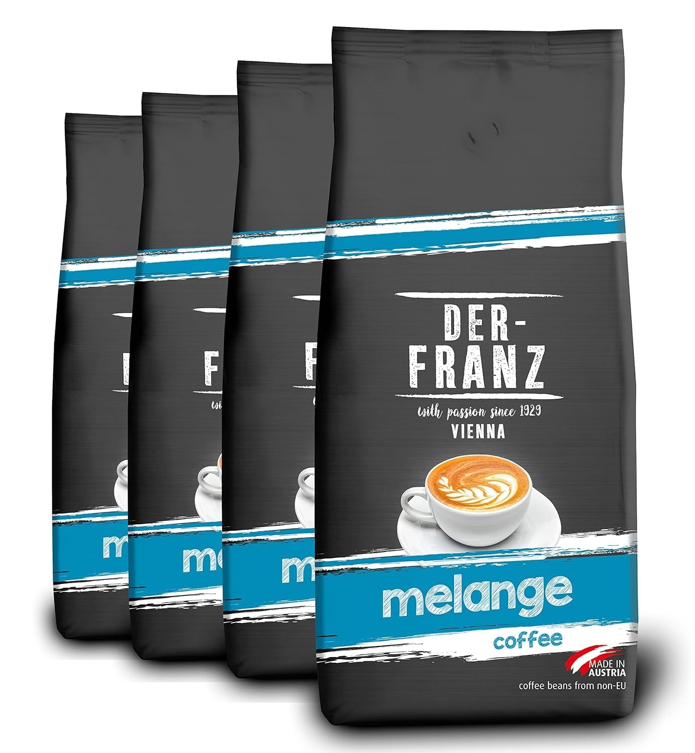 Der-Franz Melange kaffe, styrke 3/5, 100 % Arabica, hele kaffebønner, 4 x 1000 g
