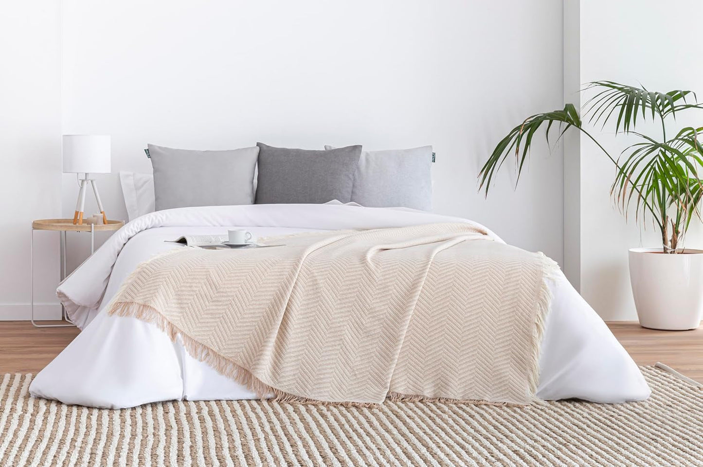 Todocama multifunktionelt sengetæppe, sengetæppe, sengetæppe, sofabetræk, jarapas, sildebensmønster (230 X 260 Cm, sandbeige). Senge og tæpper Besuche den Todocama-Store