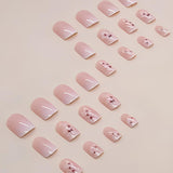24 stk hvid firkantet lim på korte negle Pink gradient blomstermønster Tryk på negle Kunstige negle kunstige negle kunst franske firkantede negle kunstige negle til kvinder