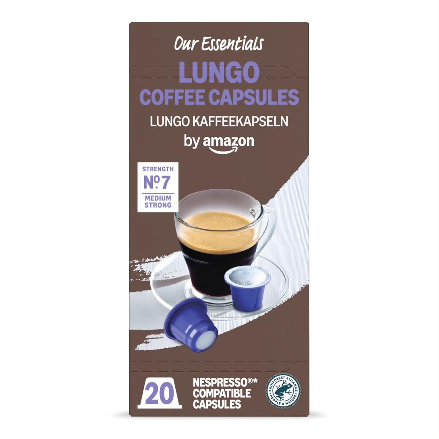 af Amazon Lungo Kaffee-Kunststoffkapseln, Nespresso-kompatibel, 20 Stück, Packung mit 1 – Rainforest Alliance-certificeret