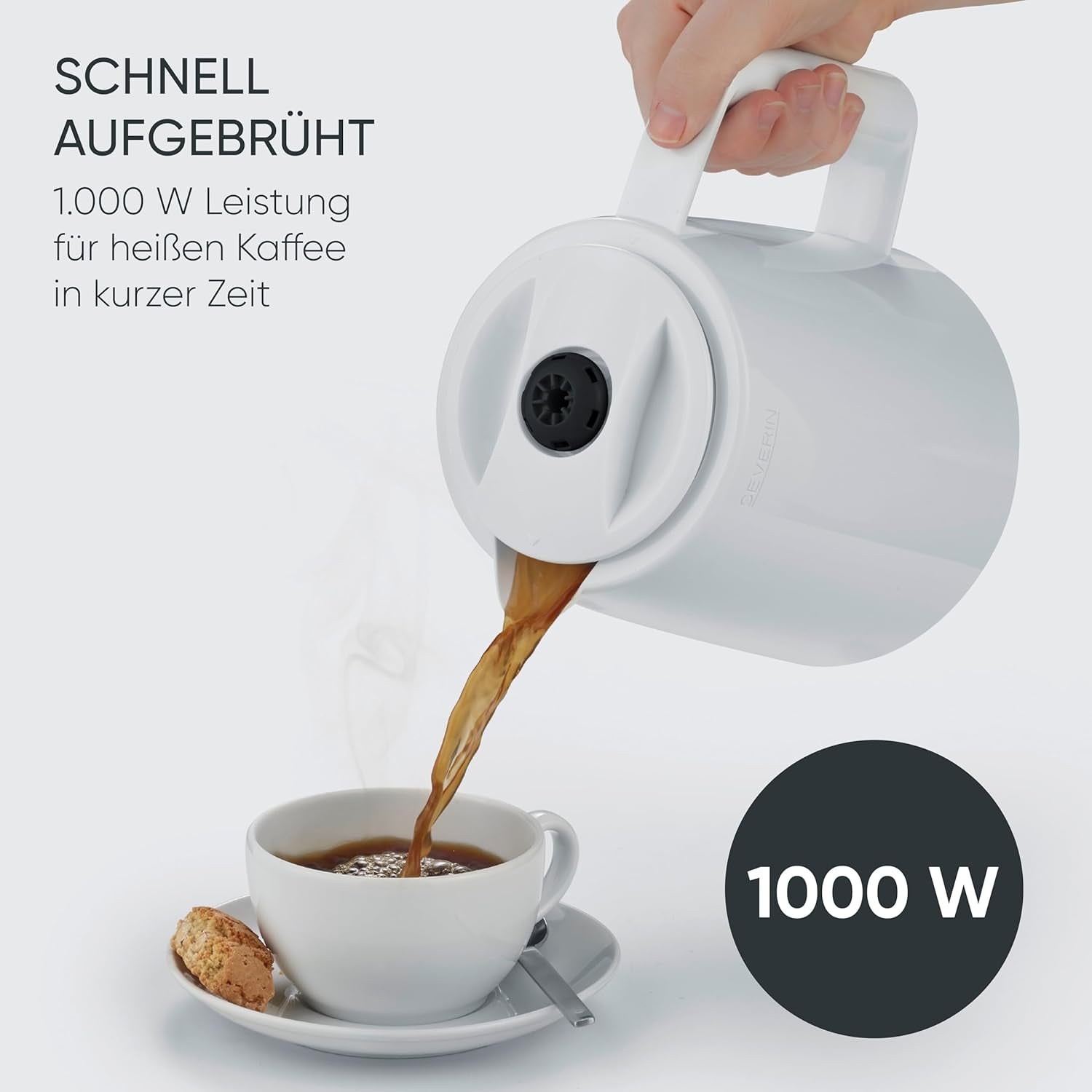 Severin espressomaskine med filter og 2 termokander, espressomaskine med låg, drypfri ophældning, lang temperatur vedligeholdelse, automatisk slukning, 1000 W, ca. 1 liter, hvid, KA 9309