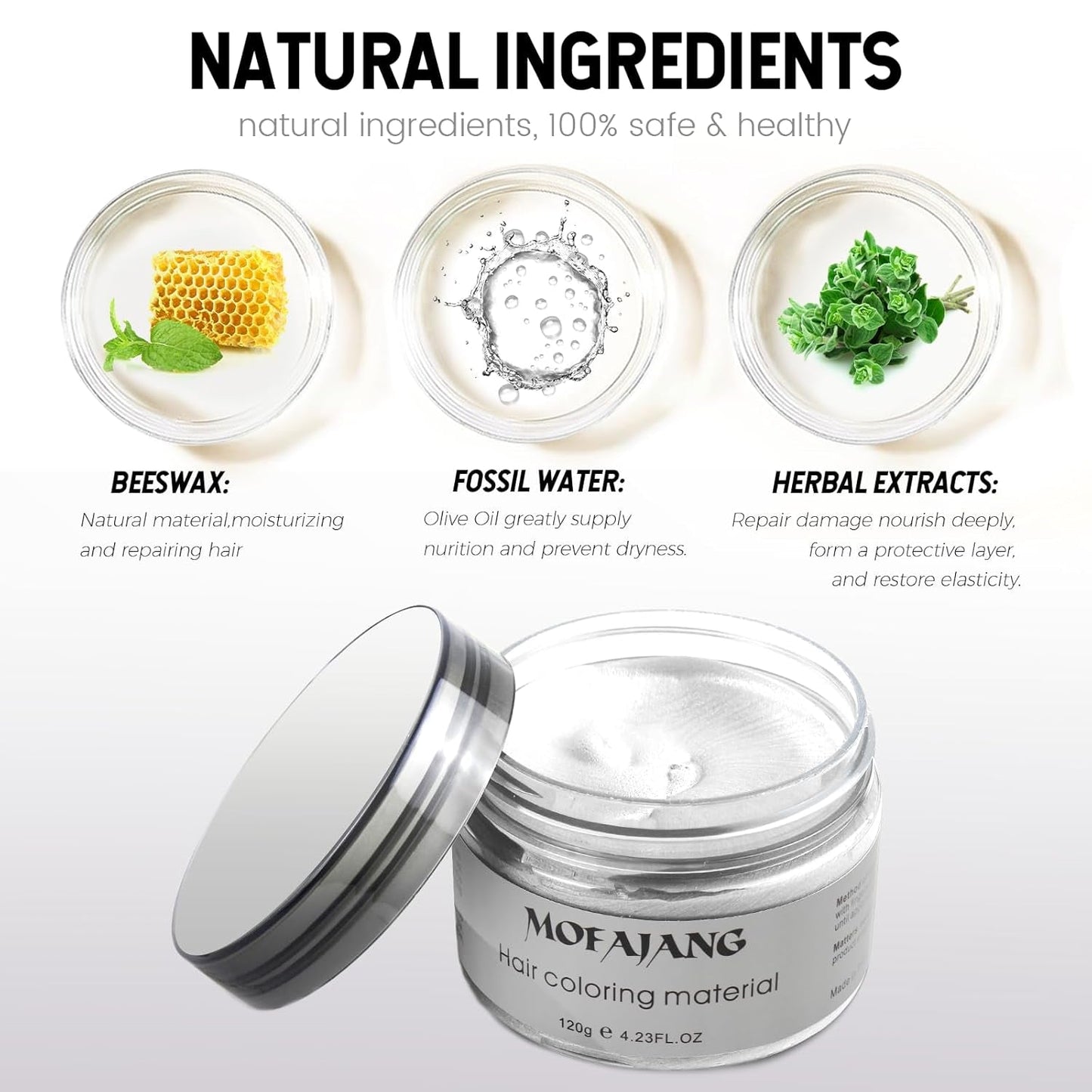 Midlertidig hårfarve, styling af hårfarve til mænd, kvinder, naturlig hårpomade, hårfarvevoks til fest, cosplay og halloween, 4,23 oz (sølvgrå) Naty Shop hårfarve