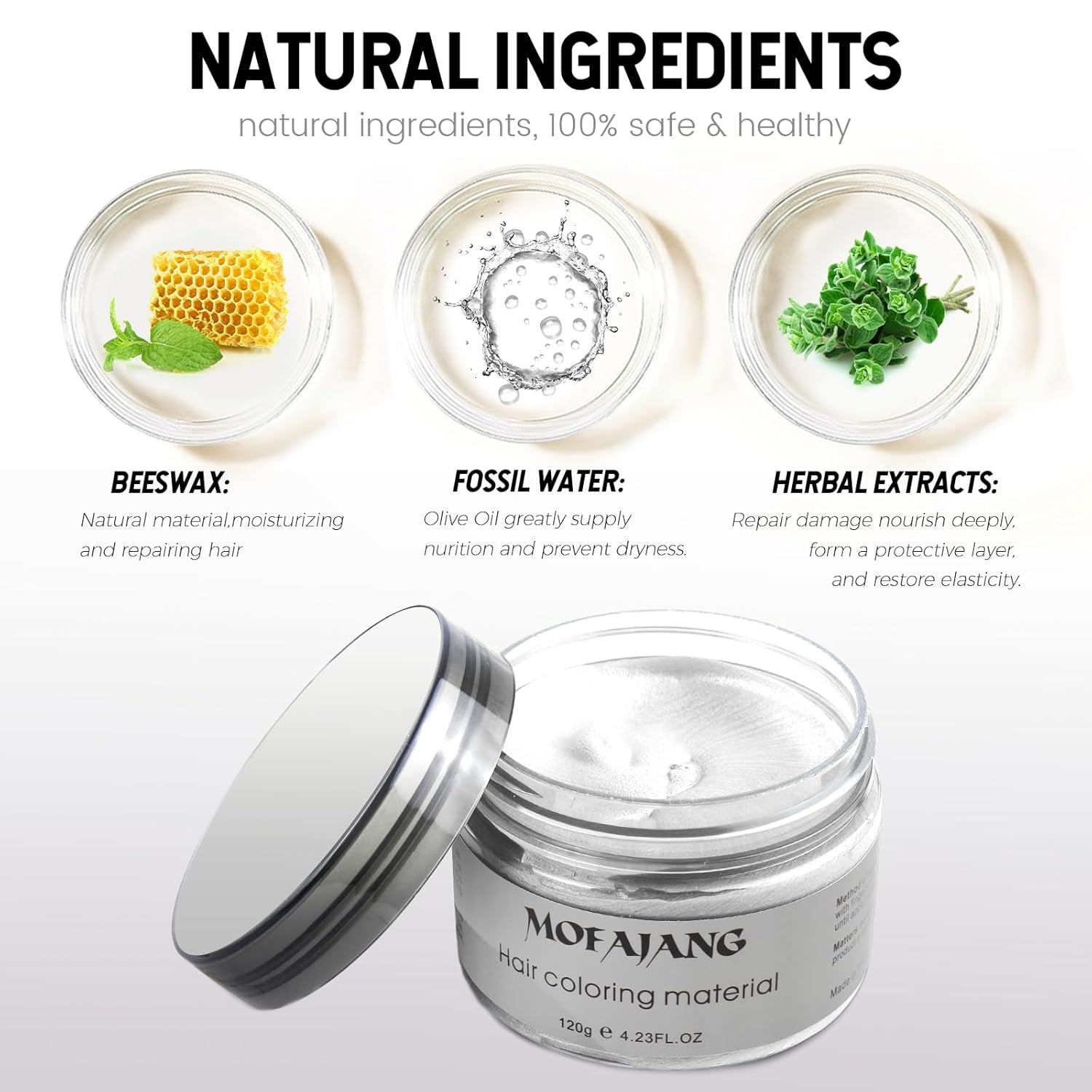 Midlertidig hårfarve, styling af hårfarve til mænd, kvinder, naturlig hårpomade, hårfarvevoks til fest, cosplay og halloween, 4,23 oz (sølvgrå) Naty Shop hårfarve