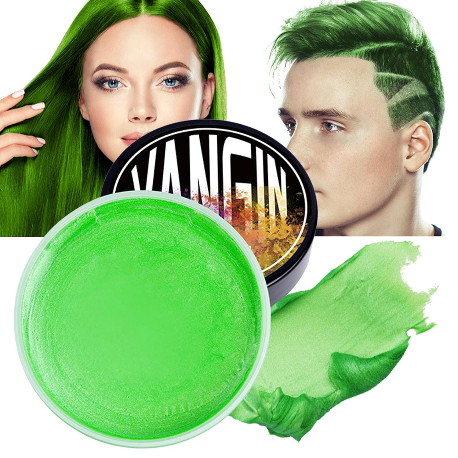 Grøn midlertidig hårfarve, styling af hårfarve til mænd, kvinder, naturlig pomade, hårfarvevoks til fest, cosplay og halloween, jul, creme midlertidig hårfarve (100 g, grøn) Naty Shop Grøn hårfarve 1G (1 pakke)