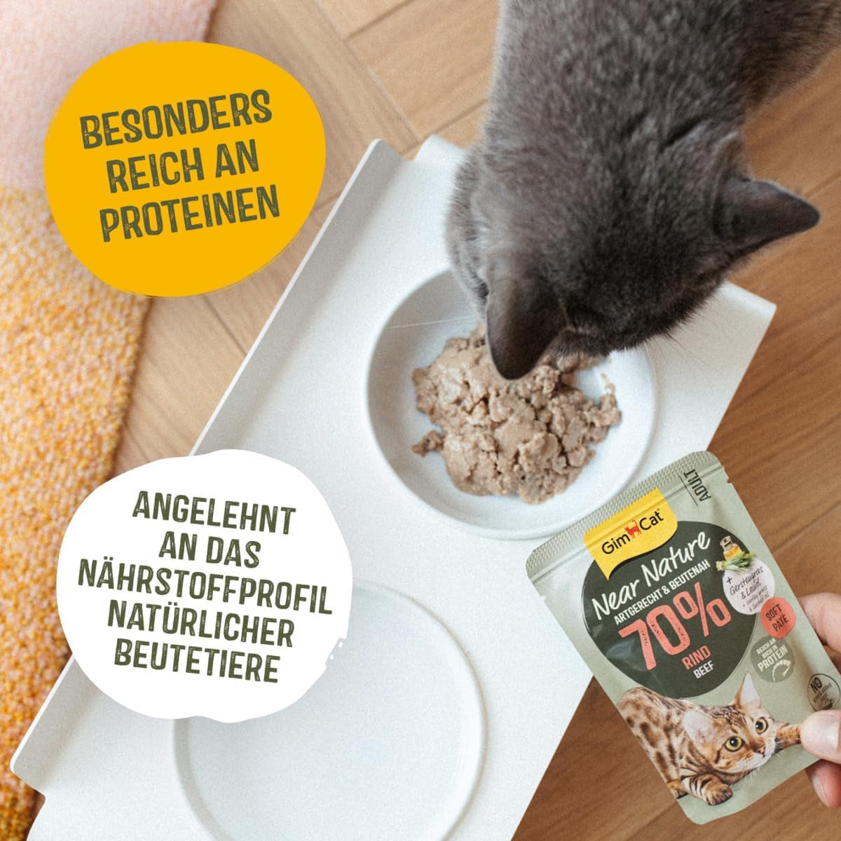 GimCat Near Nature Trial Mix 12 Pack - Vådkornsfrit foder til katte fra 7 måneder med en passende art og byttedyrsspecifik opskrift - 12 poser (12 x 85g)
