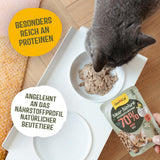 GimCat Near Nature Trial Mix 12 Pack - Vådkornsfrit foder til katte fra 7 måneder med en passende art og byttedyrsspecifik opskrift - 12 poser (12 x 85g)