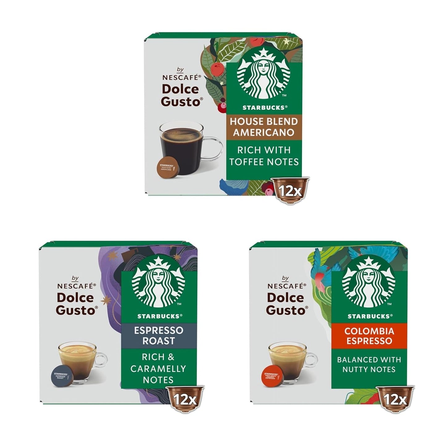 STARBUCKS Probierset, Espresso-Varianten af ​​Nescafé Dolce Gusto Kaffeekapsel 6 x 12 (72 Kapsel) - Exklusiv bei Amazon