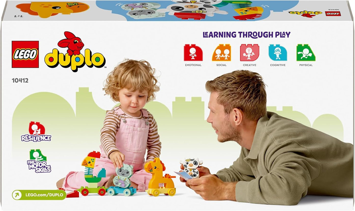 LEGO DUPLO Dyretog, Legetøjstog med hjul, Kreativ bygning og genopbygning af dyrefigurer, Pædagogisk legetøj til småbørn, Fødselsdagsgave til dyreelskere Piger og drenge 1½ år 10412 Byggesæt Besuche den LEGO-Store