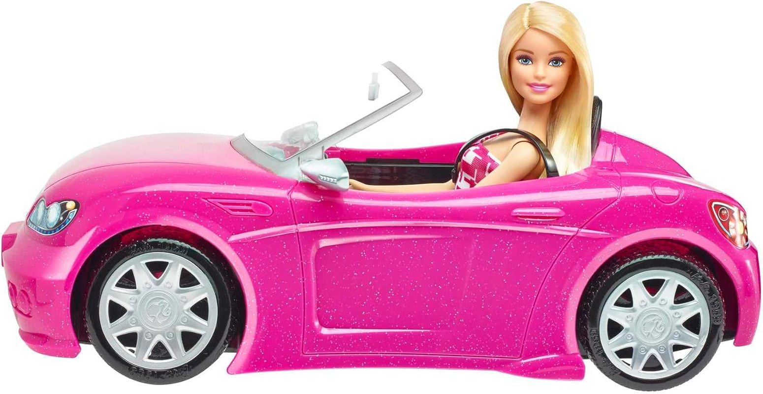 Barbie dukke og pink glitter cabriolet, realistisk dæklogo, 3 år gammelt legetøj, DJR55 Naty Shop Dolls