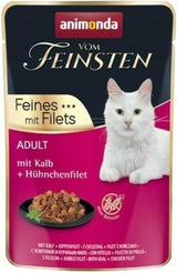 animonda vom Feinsten mit Fillets, Katzenfutter nass mit Kalb + Hühnchenfilet, 18 Portionsbeutel (18 x 85g), getreidefreies Katzen Nassfutter ohne Zucker, mit fleischigen Ingrediens