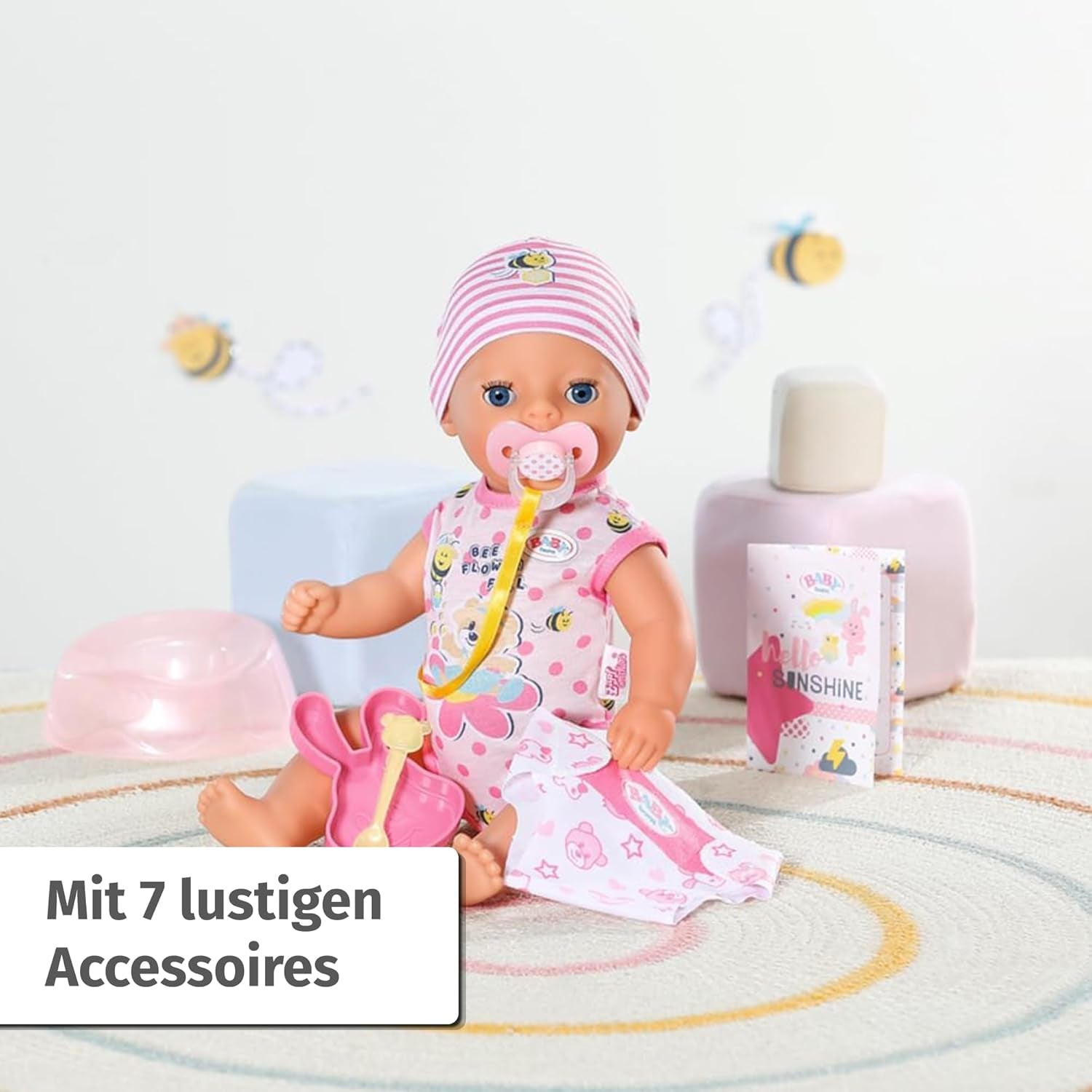 BABY Born Lena (Pige) - babydukke 36 cm - 7 funktioner inklusive tilbehør og madras - Fungerer helt uden batterier - Velegnet til små børn fra 1 år