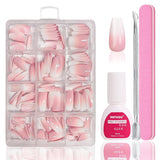 Ballerina falske neglesæt - 240 stykker Delikat lilla pink falske negle, fulddækkende lim på falske negle, falske neglespidssæt til manicure og neglekunst til kvinder og piger (lavendelrosa)