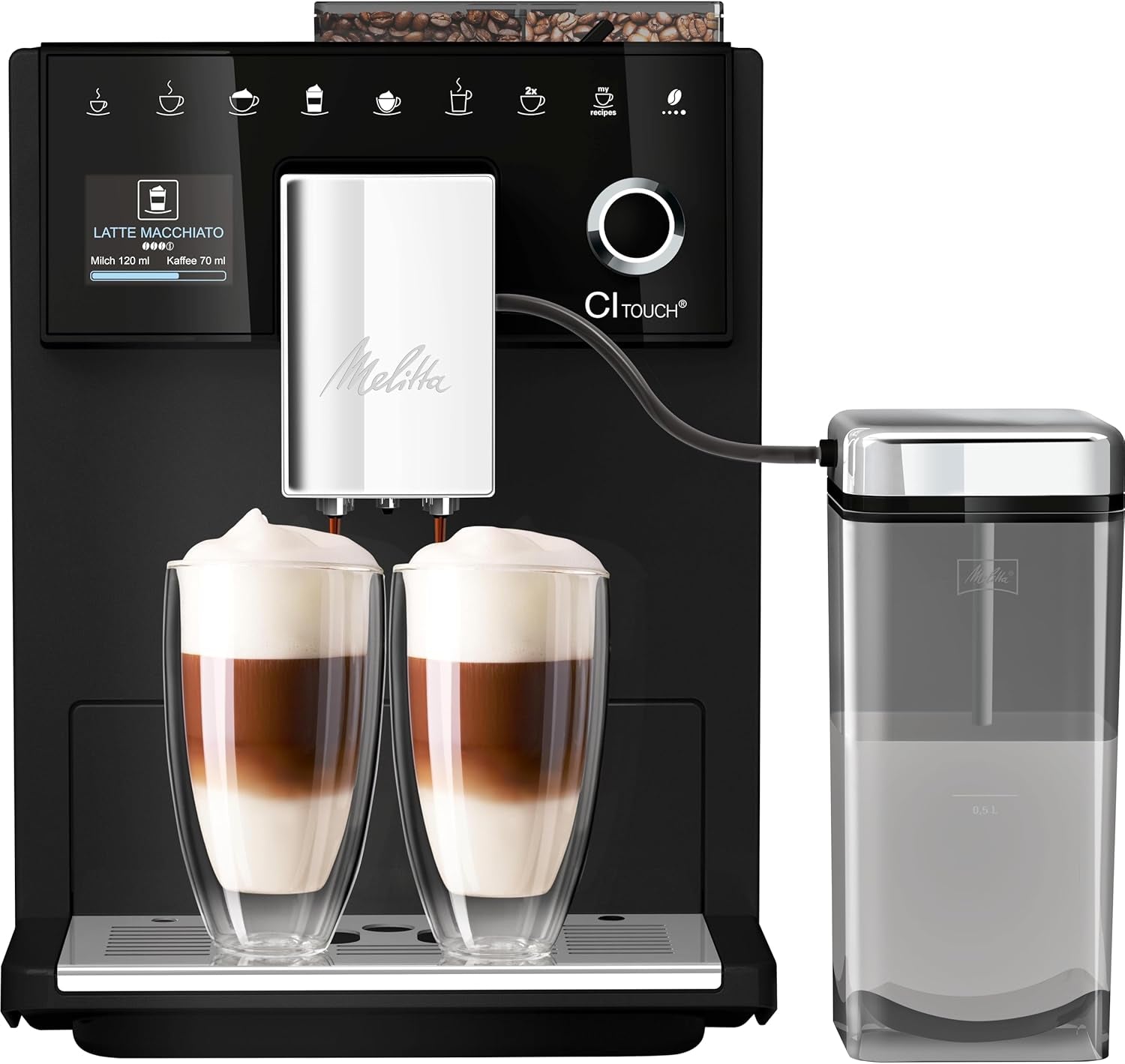 Melitta CI Touch - Fuldautomatisk espressomaskine med mælkesystem, espressomaskine med integreret kaffekværn og mælkeskummer, f.eks. til espresso eller cappuccino, sølv