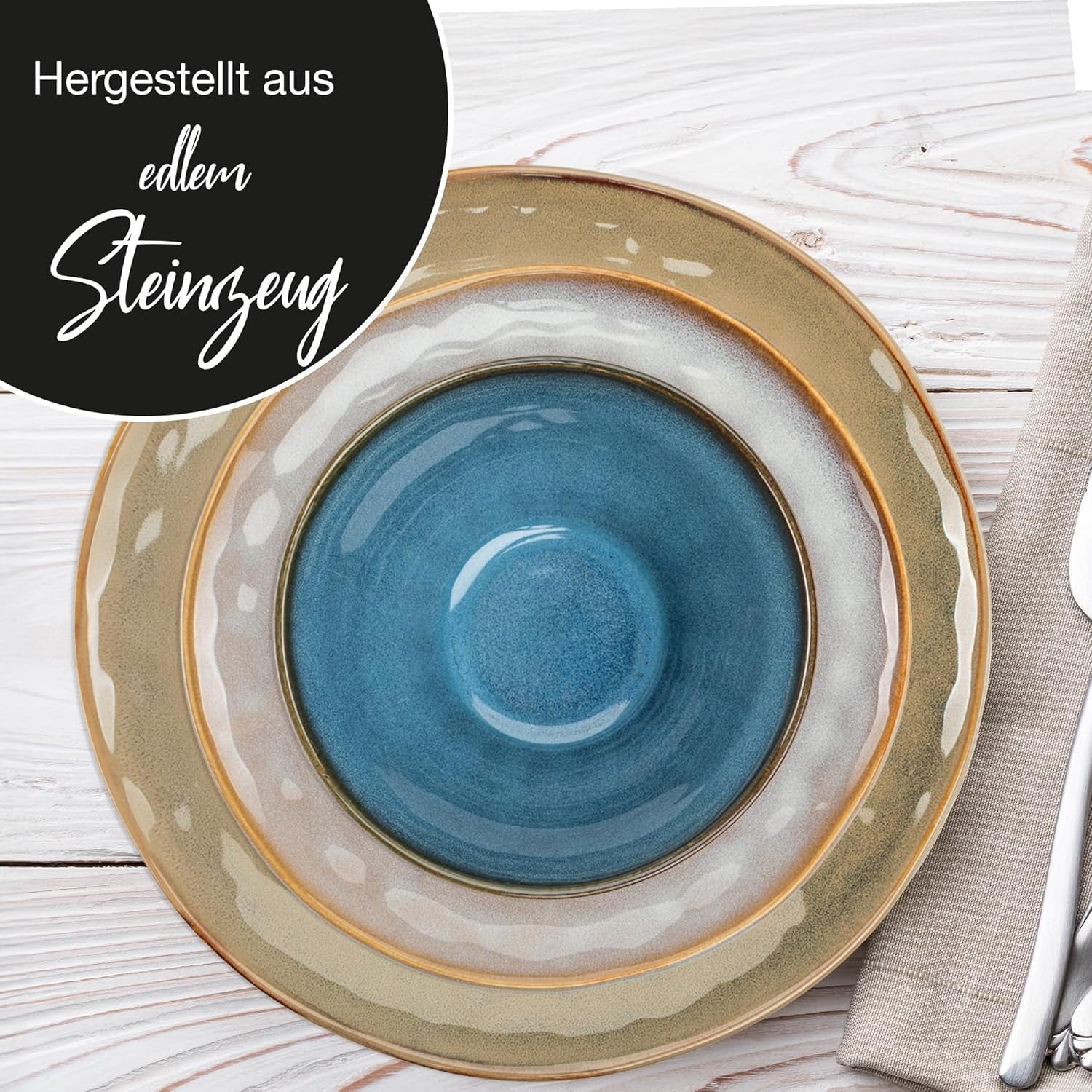 Moritz & Moritz COPA 16-tlg Geschirrset 4 Personen - Elegantes Teller Set fra hohrstandigem Steinzeug - Geschirr Set 4 Personen fra je 4x Dinnerteller, Dessertteller, Müslischale & Kaffeebecher