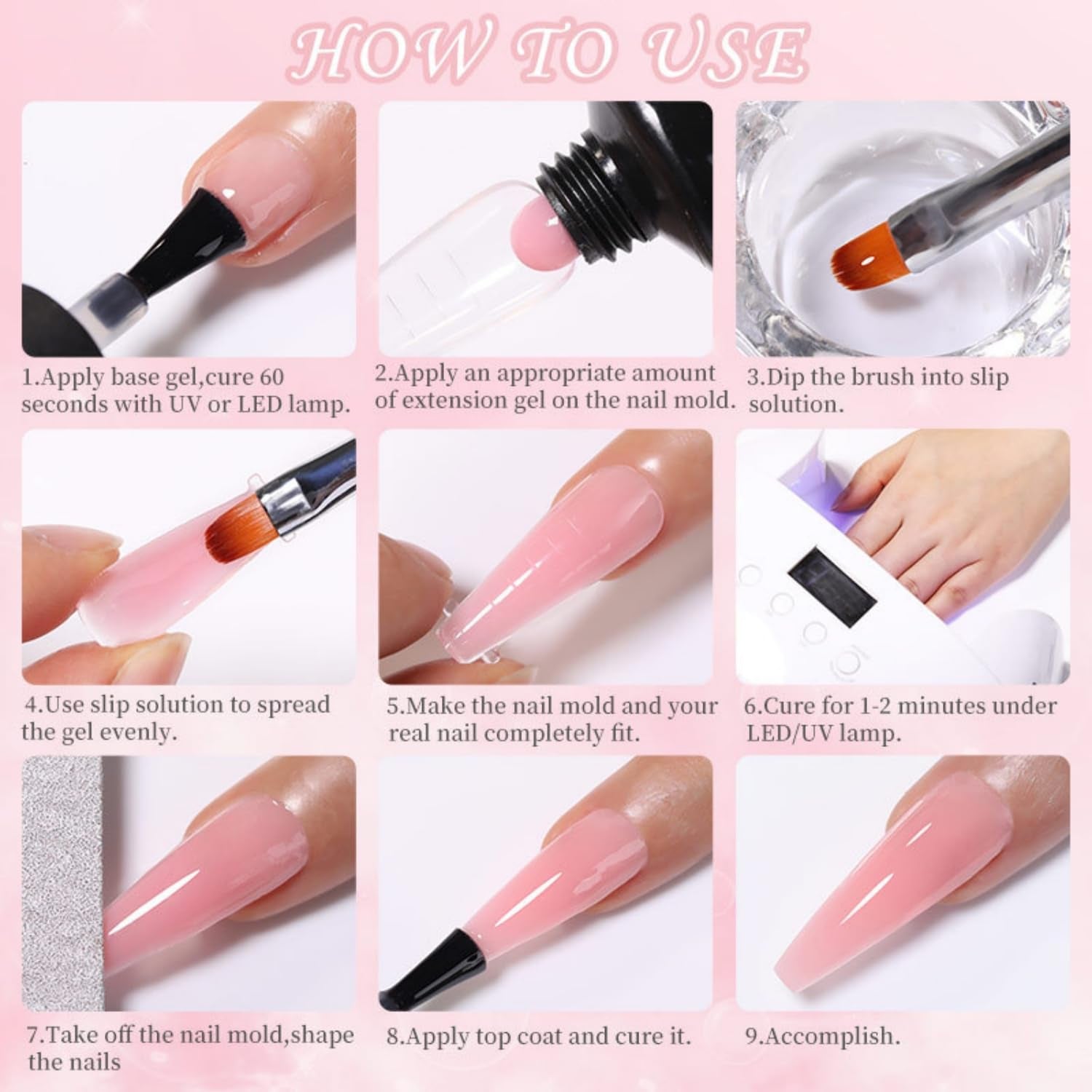 GZMAYUEN Poly Nail Gliding Solution 30ml * 2 Nail Extension Gel Flydende Poly Extension Gel - Nem DIY Gliding Solution med børste