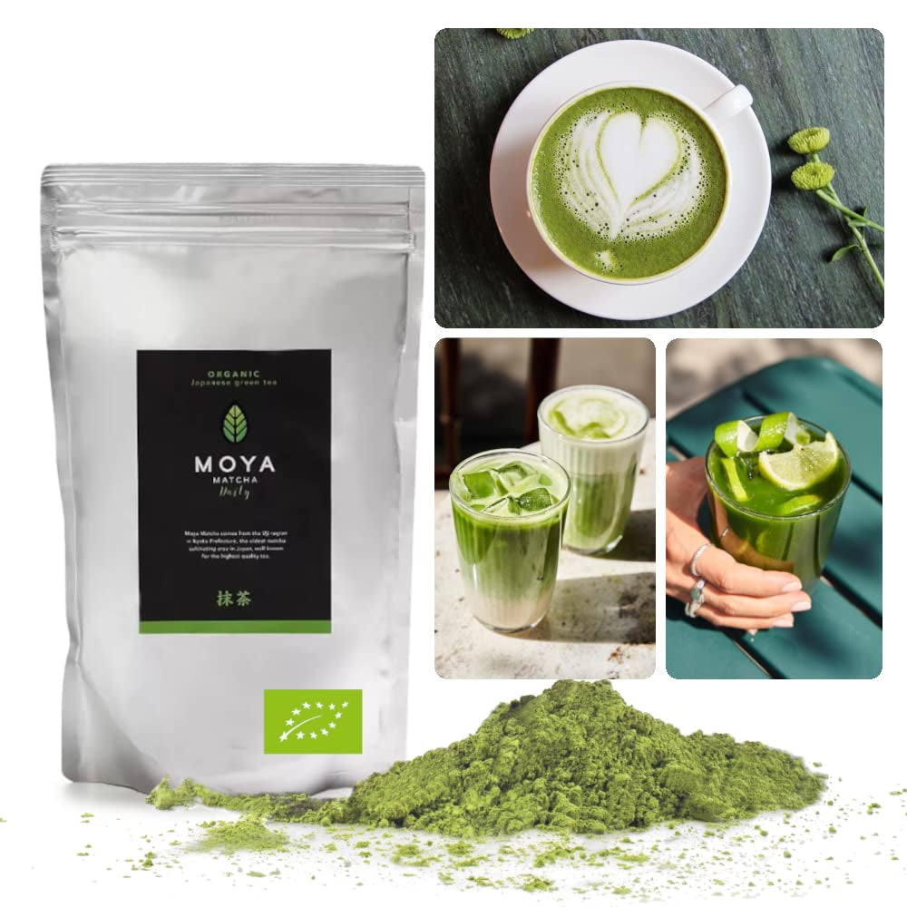 Moya Matcha Bio Daily Green Tea Powder | 250 g daglig kvalitet (III) | Perfekt til at indtages med lattes, smoothies og limonade...