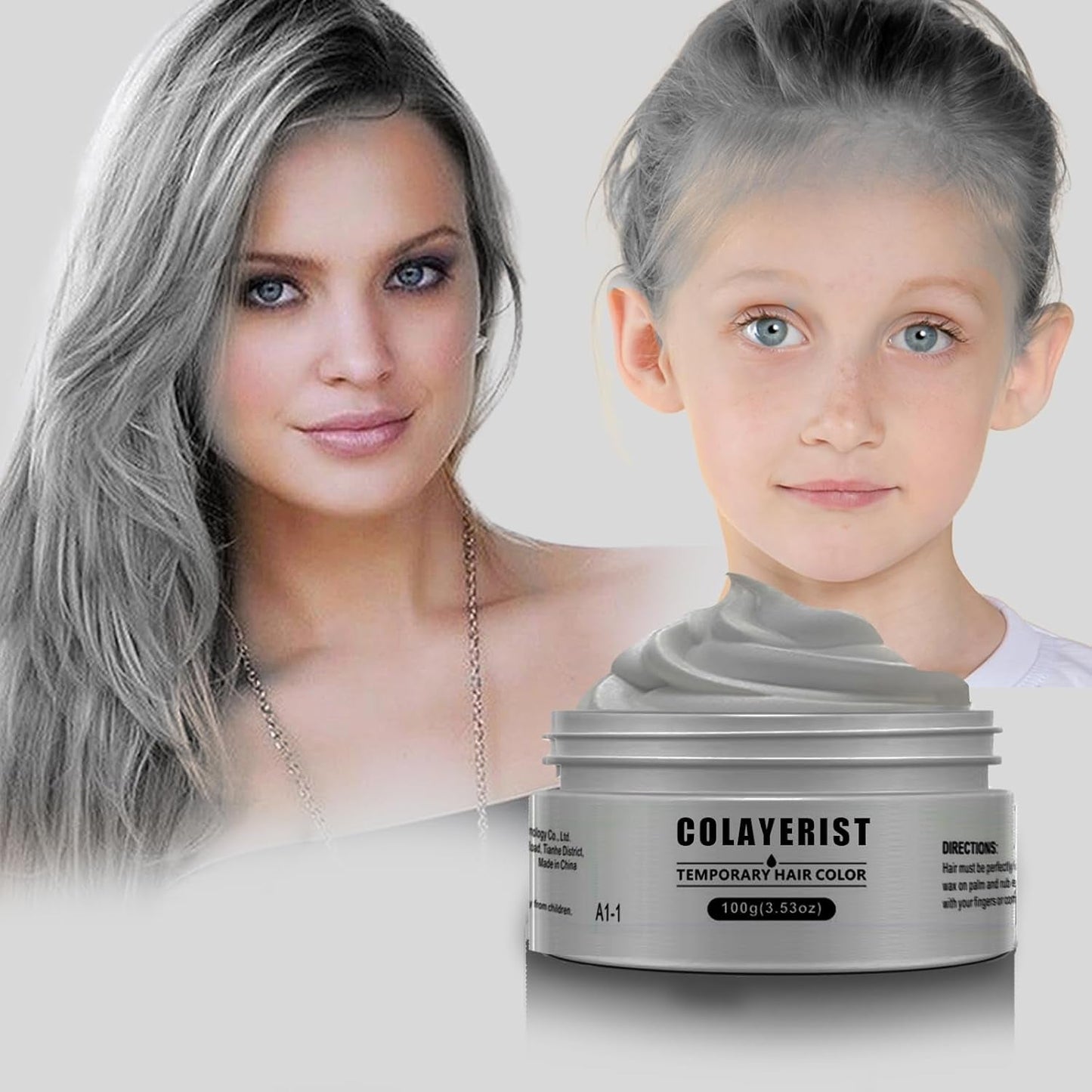 COLAYERIST Midlertidig vaskbar sort hårfarve Hårfarvevoks til mænd og kvinder Hårmascara til fest eller cosplay rodfri hårfarveprodukter Naty Shop Hårfarve Sølvgrå