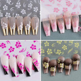 8 Stück Hibiskus Nagelsticker, 3D Selbstklebende Blumen Nagelaufkleber, Weiß Rosa Gelb Magenta Sommer Neonail Sticker, Nail Art Tilbehør Nagel Deko Für Frauen