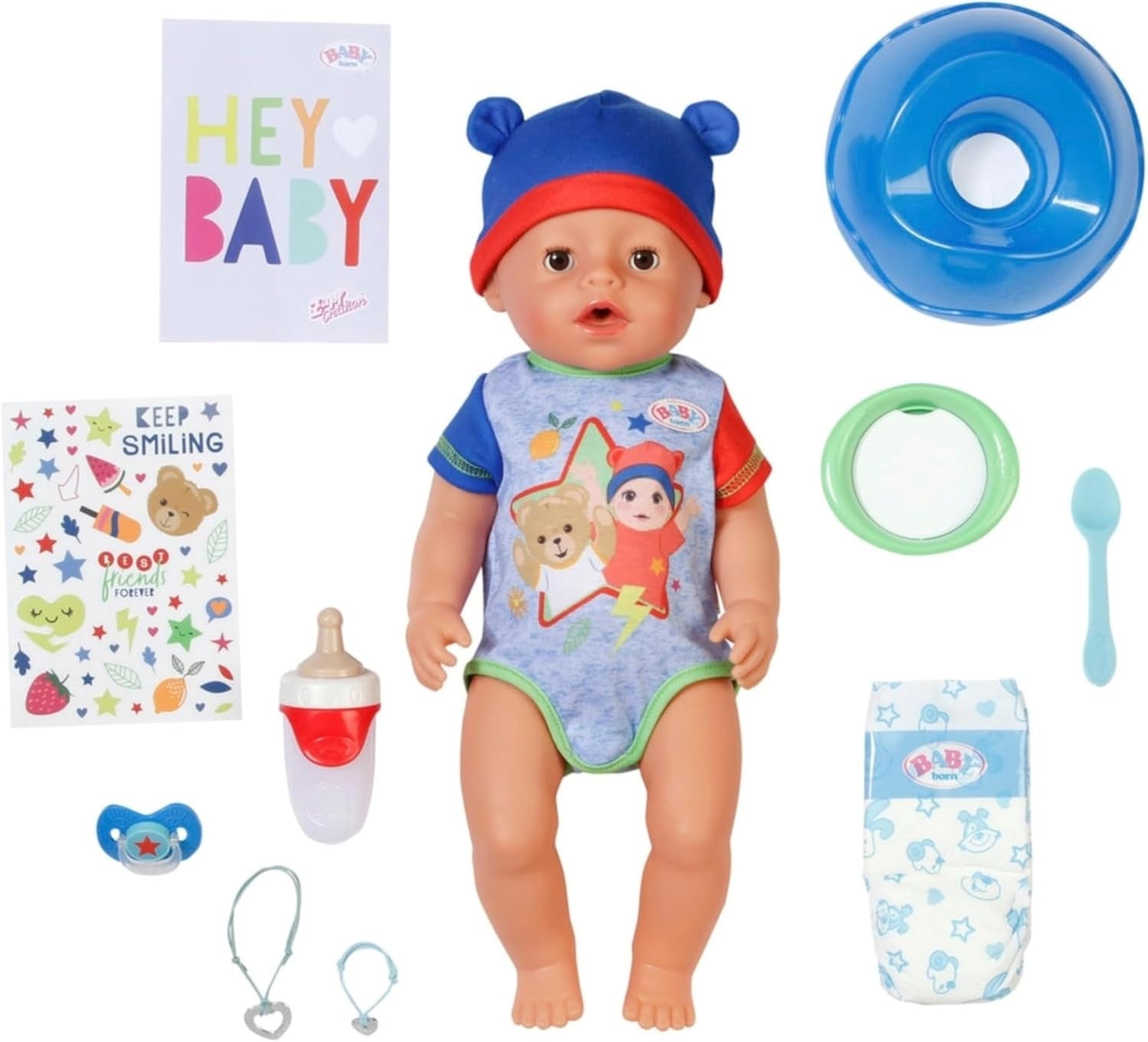 BABY Born Jonas - babydukke 43 cm - 10 funktioner inklusive tilbehør og madras - Fungerer fuldt ud uden batterier - Velegnet til børn fra 3 år og derover