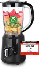 Emerio Standmixer BPA Frei Crush Ice Funktion 1.5L Beholder 2 Geschwindigkeiten + Pulse Funktion Messereinheit Aus Edelstahl Sicherheitsschalter Geschirrspülgeeignet 500 Watt BL-12816.8 Schwarz Bucatarie Naty Shop Schwarz