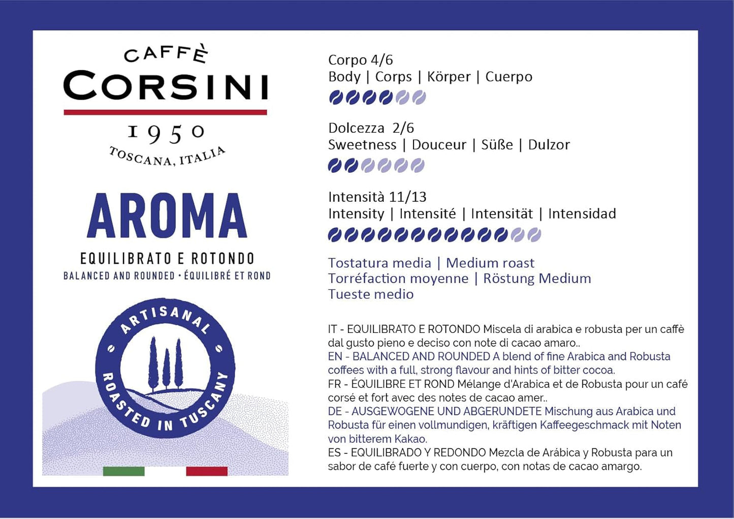 Caffè Corsini - Sæt Aromatische Kaffeebohnen Der Perfekte Morgen, Ausgewählter Kaffee, 2x500g + 1Kg Gesamtes Sæt 2Kg