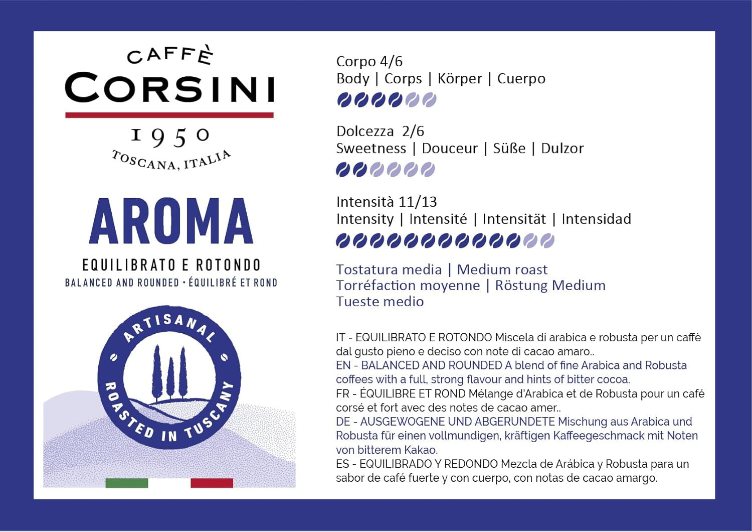 Caffè Corsini - Sæt Aromatische Kaffeebohnen Der Perfekte Morgen, Ausgewählter Kaffee, 2x500g + 1Kg Gesamtes Sæt 2Kg