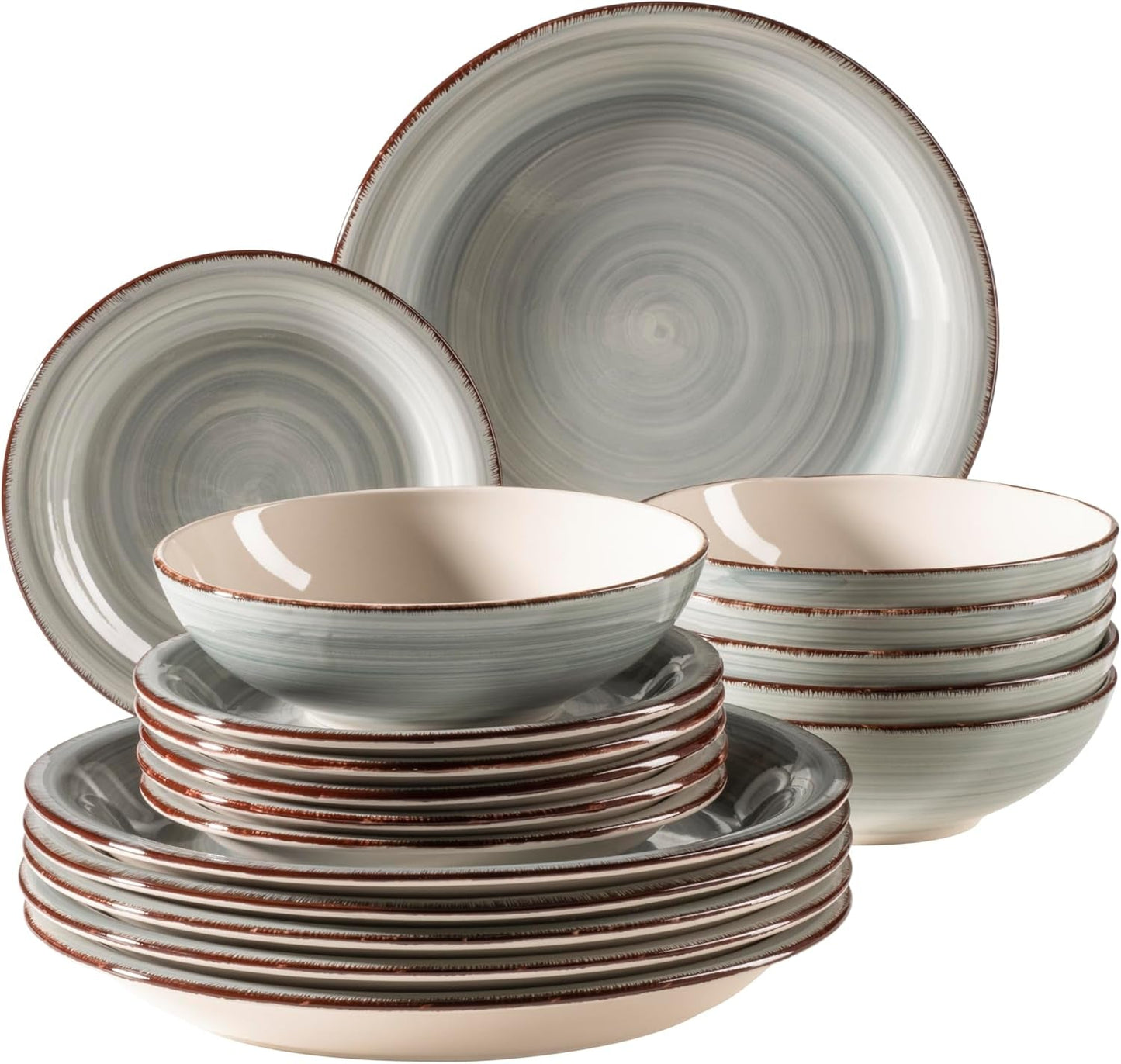 MÄSER 931875 Bel Tempo II porcelænssæt til 6 med moderne vintagelook, 18-delt bordservice, håndmalet keramikstel, stentøj, røgblå