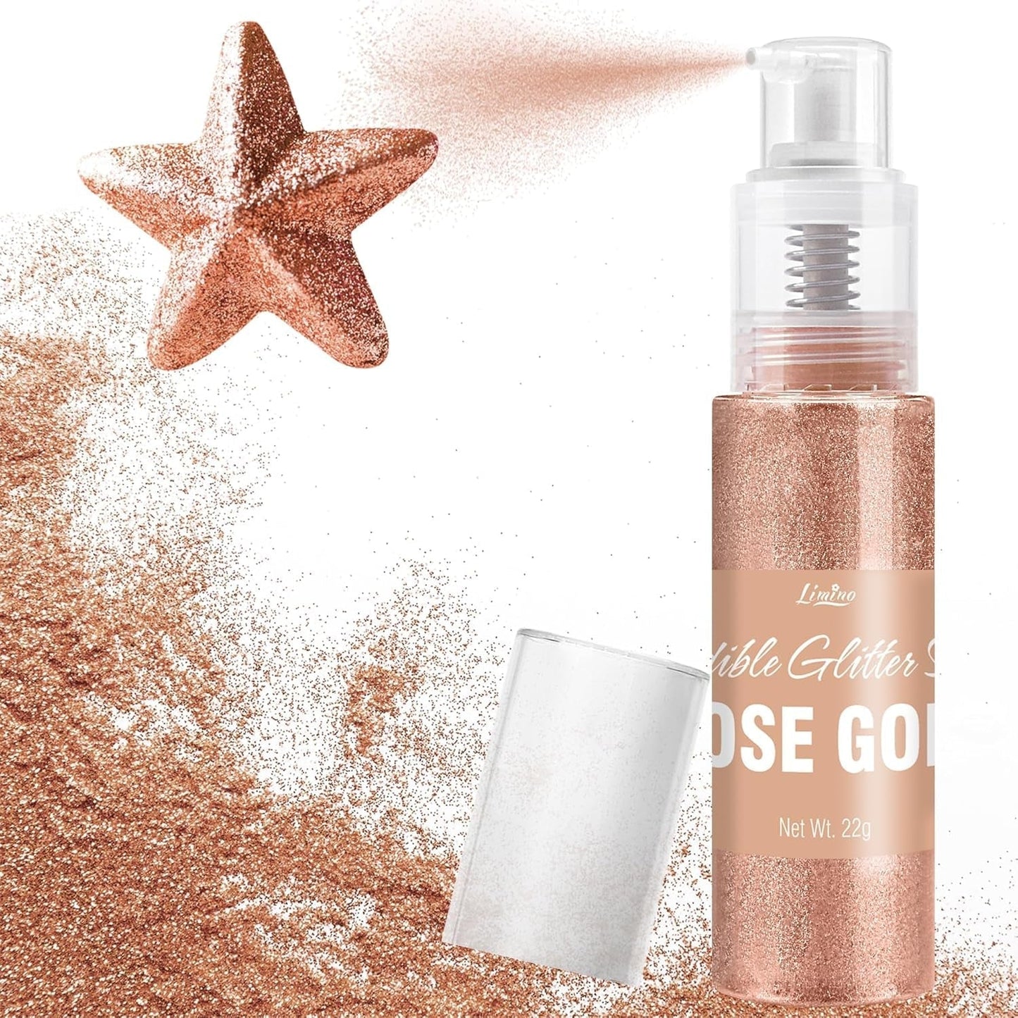 Spiselig glitterspray - 22G spiselig glitter, spiseligt glitterpulver til drinks, kagepynt, macarons - madfarve glitterpulver, spiseligt glitter til cocktails, muffins (pink)