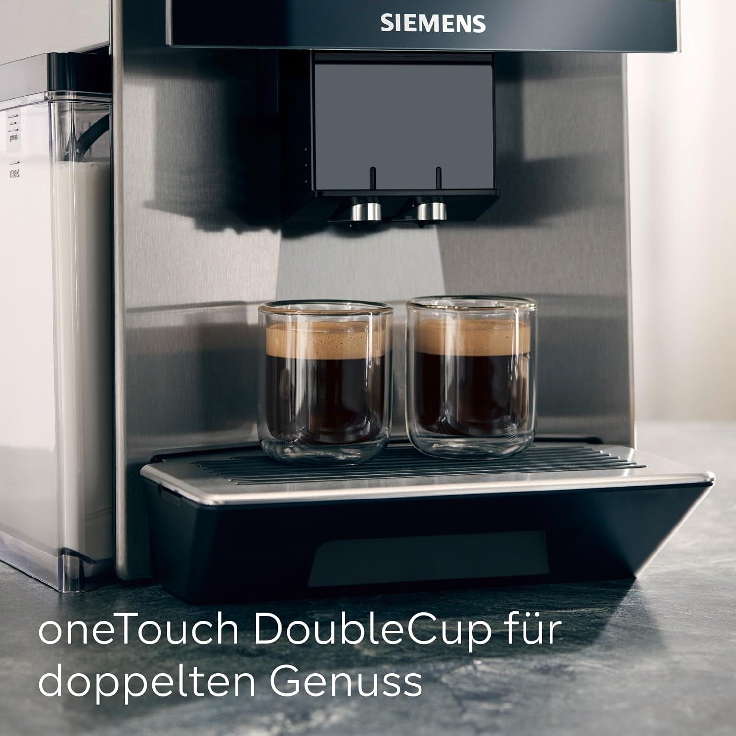 Siemens EQ900 TQ903D03 Automatisk Espressomaskine, App Control, Intuitiv Touch Display, Barista Mode, AromaBoost, Støjreduktion, Premium Kværn, Automatisk Damprensning, 1500 W, Rustfrit stål
