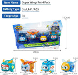 Super Wings Super Pets 4 STK Shine, Golden Boy, Jerome, Ellie Skiftbart ansigtsudtryk Lyneffekt Bærbart legetøj til 3 4 5 6 7 8 år gammel dreng Pige 2 tommer actionfigurer Naty Shop