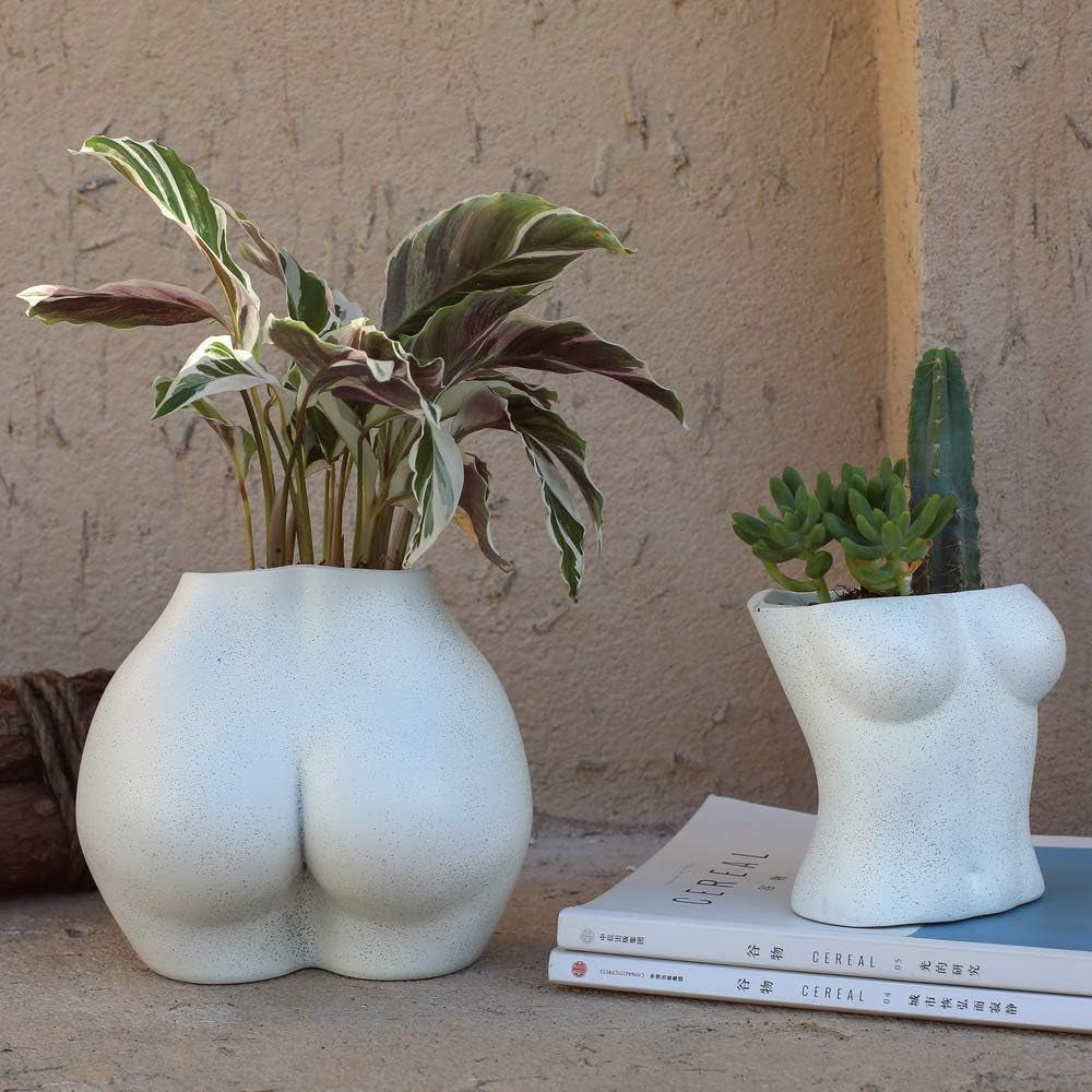 Kunstig kropsvase, blomsterpotte til hunkrop med drænhuller, moderne harpiksurtepotte, moderne Boho-design, kunstig potteplante til indendørs indretning