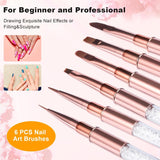 6 stk neglebørster med hætte Nail UV Gel Akryl neglebørste Nail Gel Brush Delvis Nail Art børstesæt