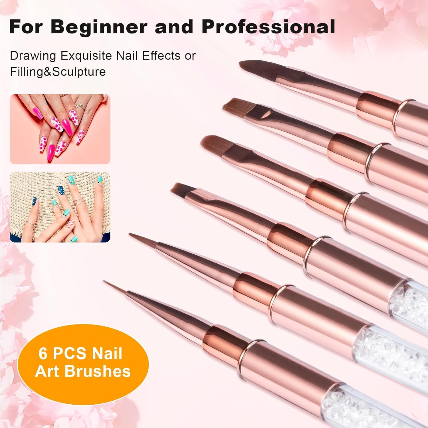 6 stk neglebørster med hætte Nail UV Gel Akryl neglebørste Nail Gel Brush Delvis Nail Art børstesæt