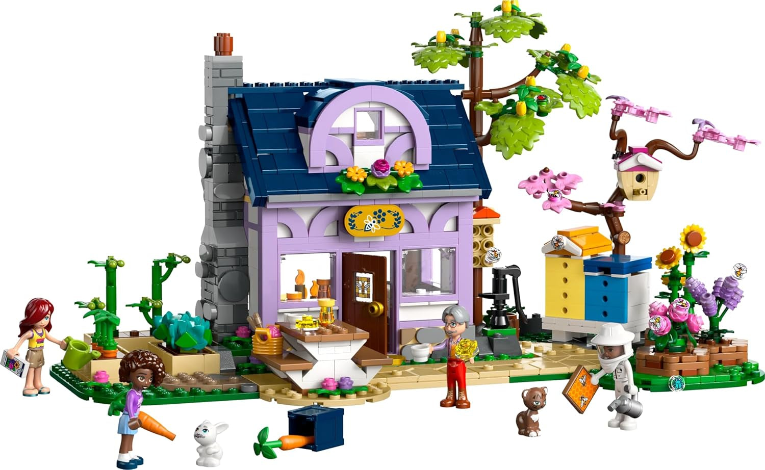 LEGO Friends Hus og Blomsterhave Biavlerbyggesættet Naturlegesæt Gave til piger 12+ Bygbare modelsæt 4 minifigurer og dyrefigurer Kat og kanin 42669 Byggesæt Besuche den LEGO-Store