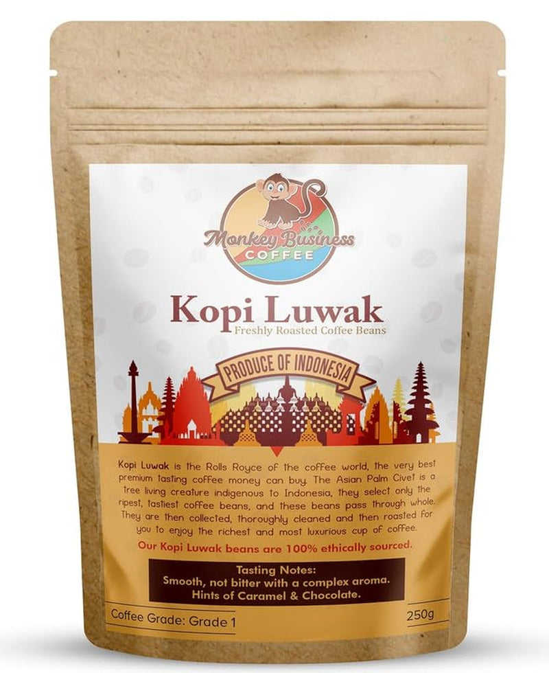 - Malede vilde Kopi Luwak kaffebønner - 250 gram (Andre vægte og typer bønner tilgængelige) - Etisk fremskaffet fra fritgående dyr (Indonesien)
