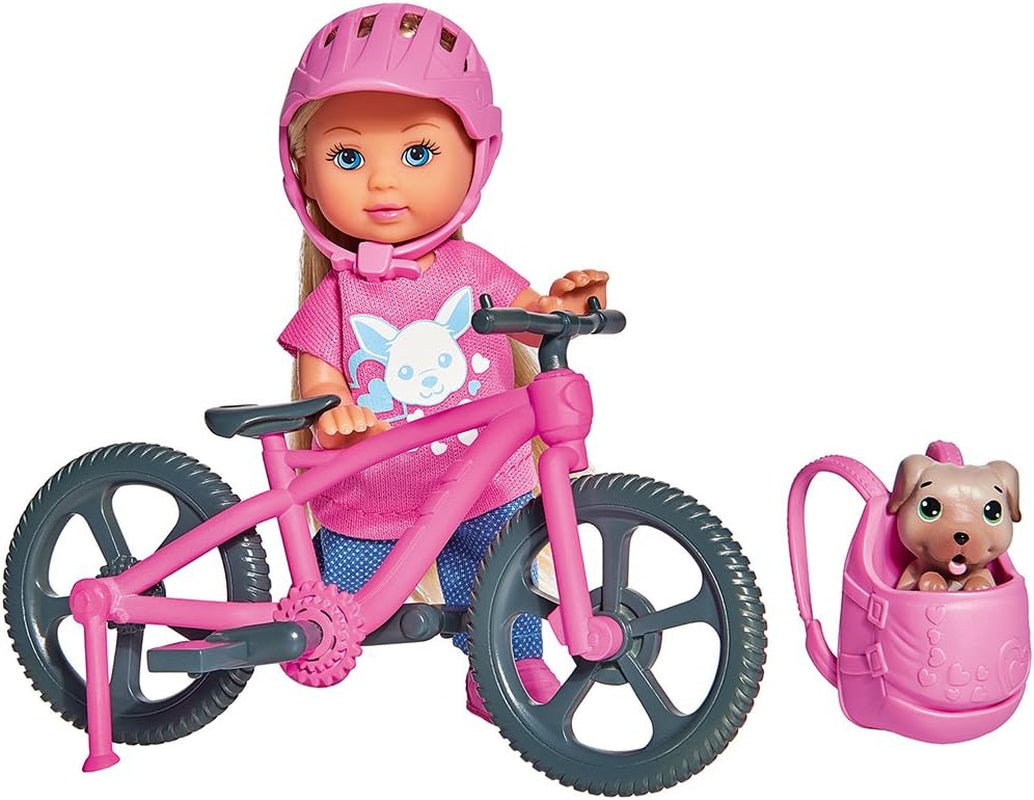 Simba 105733273 - Evi Love Fun Feriecykeldukke med cykel, hund og rygsæk, modedukke, 12 cm, til børn fra 3 år og derover