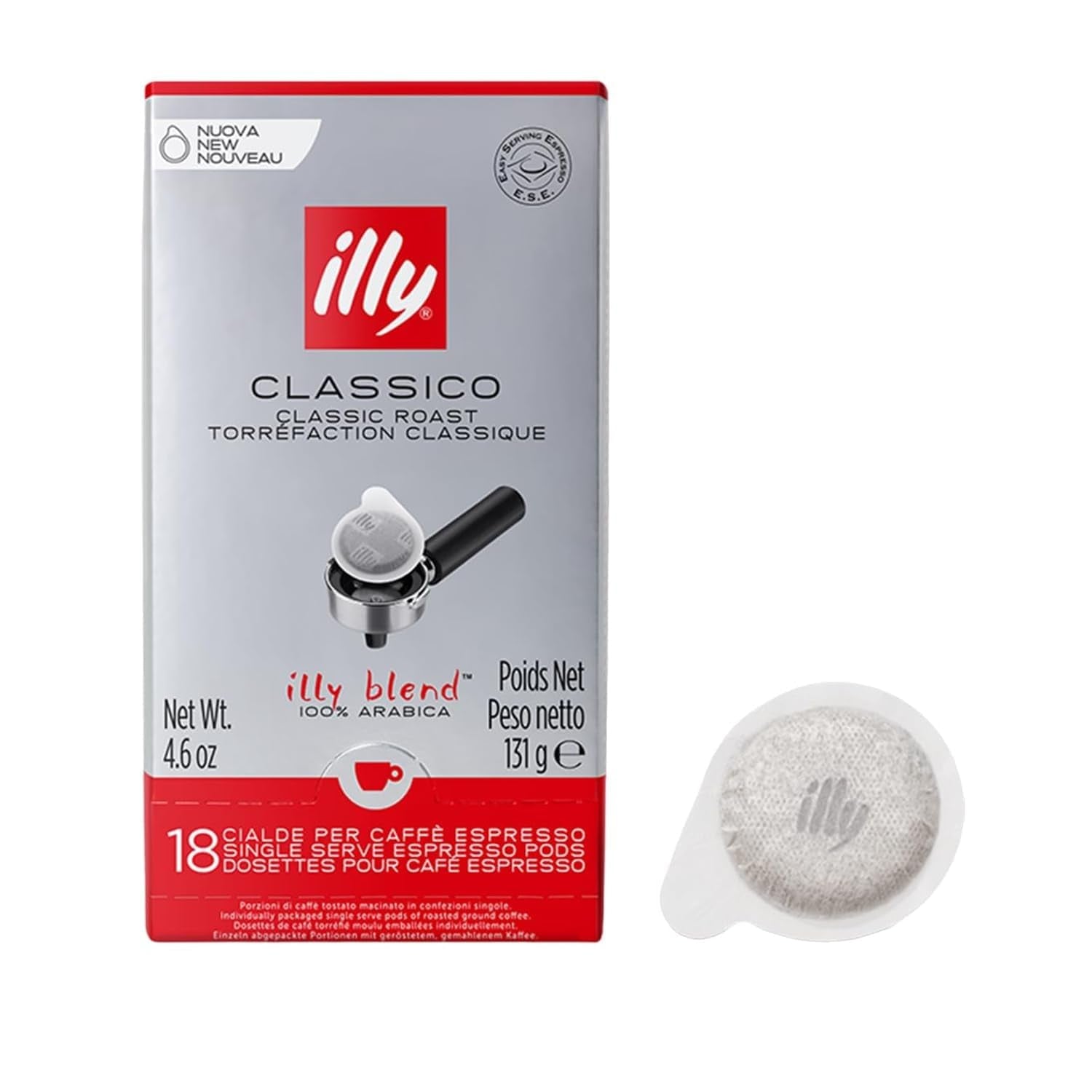 illy, Kaffee E.S.E. Puder Einzeldosis CLASSICO, 100% Arabica med noter af Orangenblüten og Jasmin, Sanfter Gesmack og Süßer Nachgeschmack, 1 Packung med 18 compostierbaren kapsler