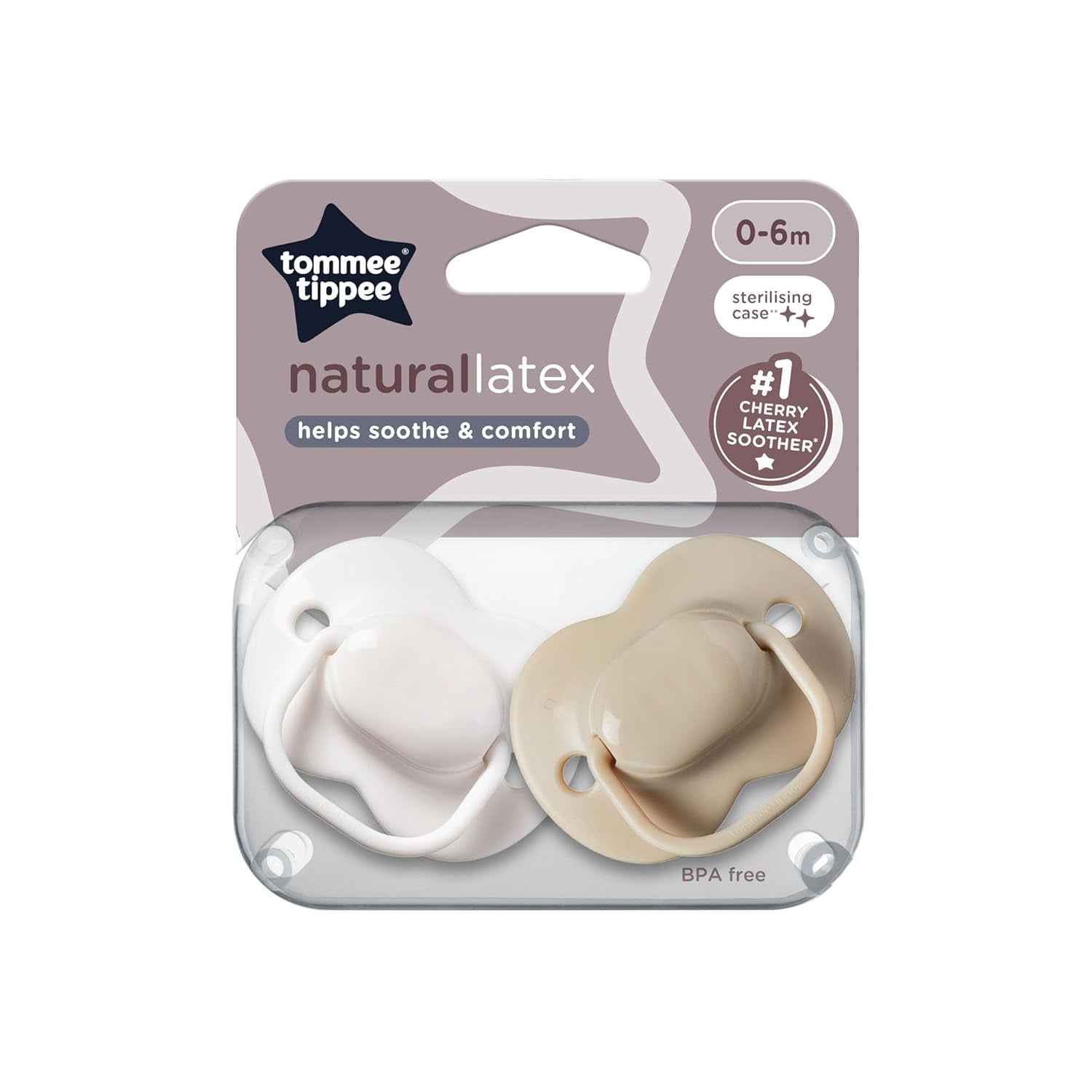 Tommee Tippee Cherry Latex sutter 0-6 måneder 2 pakke 100% naturlig latex pose sutter