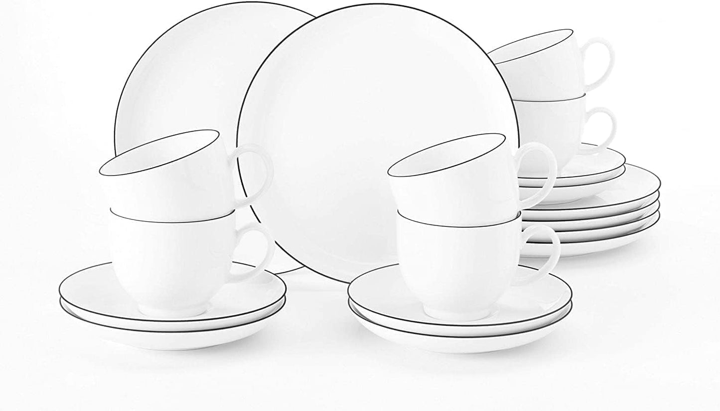 Seltmann Weiden - Lido Black Line - 36-delt servicesæt - porcelæn (inklusive 6 kaffekrus)