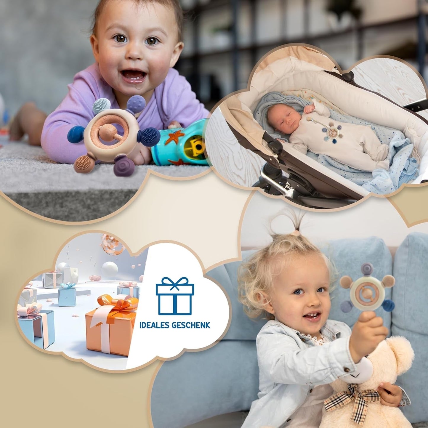 Babybitring med suttekæde - Brændselhjælp - Babylegetøj 0-6 måneder - Nyfødte essentielle ting - BPA-frit børnelegetøj - gaveideer til spædbørn