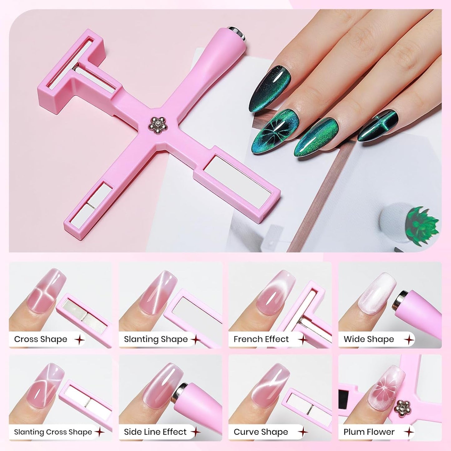 SUPWEE 5 i 1 Neglemagnetværktøj, Pink Cat Eye Magnet Für Nägel Multifunktions Magnetstift DIY Magic 3D Magnet Stick Pen Sæt Nail Art Magnet Stick Für Nail Art Diy-Zubehör