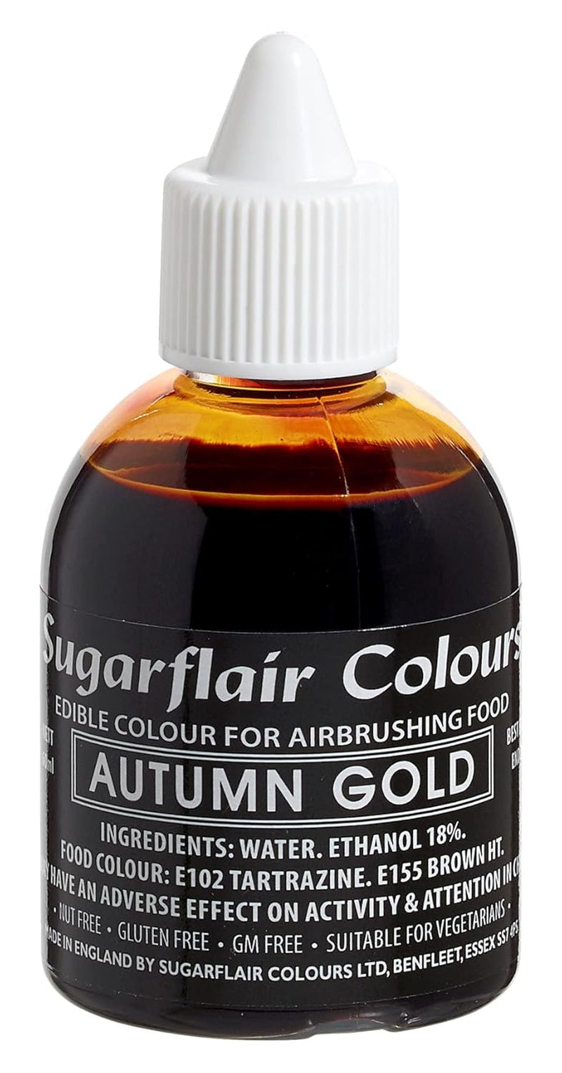 Sugarflair Airbrush Madfarve Gylden Guld Spiselig Flydende Madfarve Airbrush Farvelægning Kager Muffins Glasur og kagepynt - 60ml