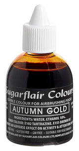 Sugarflair Airbrush Madfarve Gylden Guld Spiselig Flydende Madfarve Airbrush Farvelægning Kager Muffins Glasur og kagepynt - 60ml