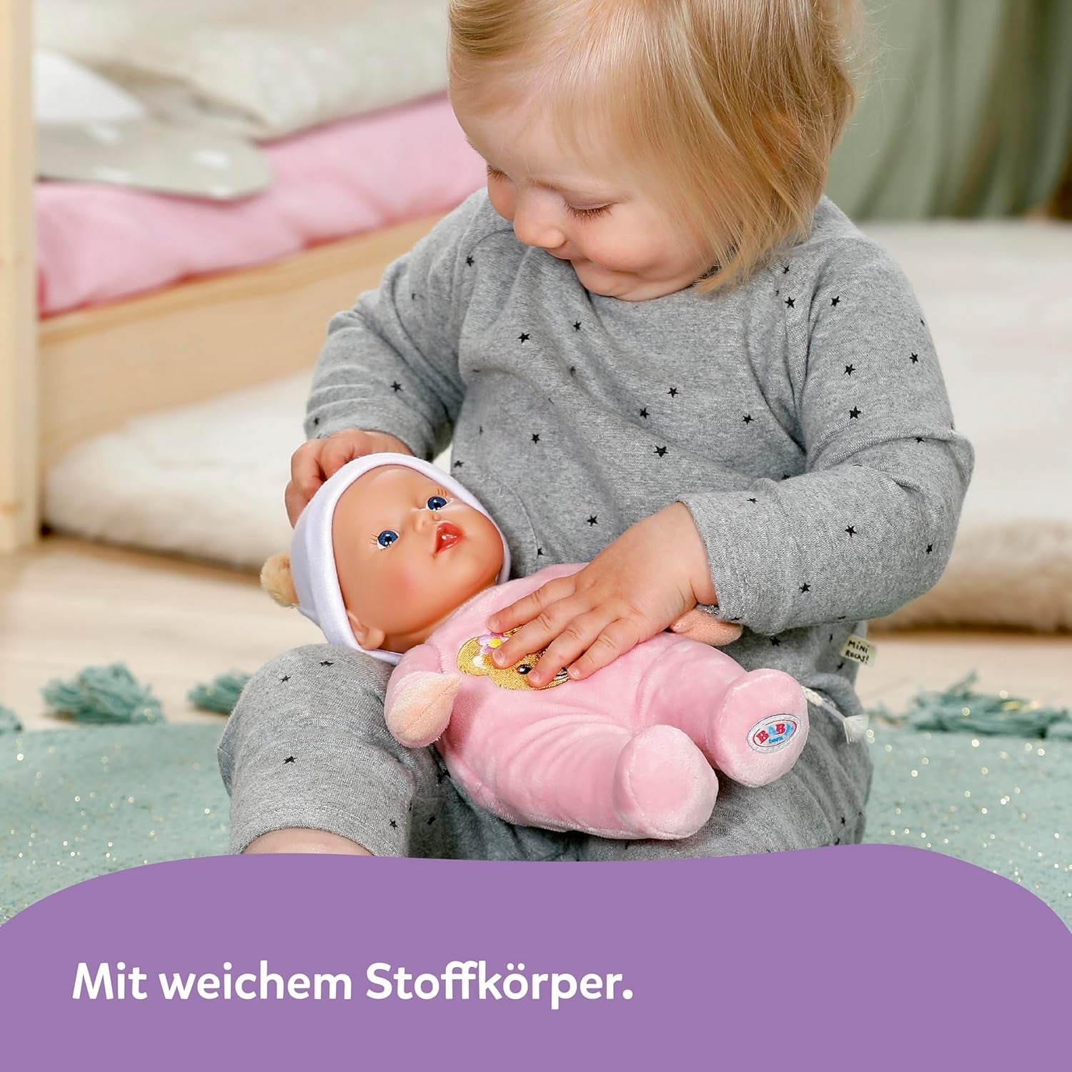 Baby Born Rosie blød dukke 30 cm med 6 lyde og flaske, pink