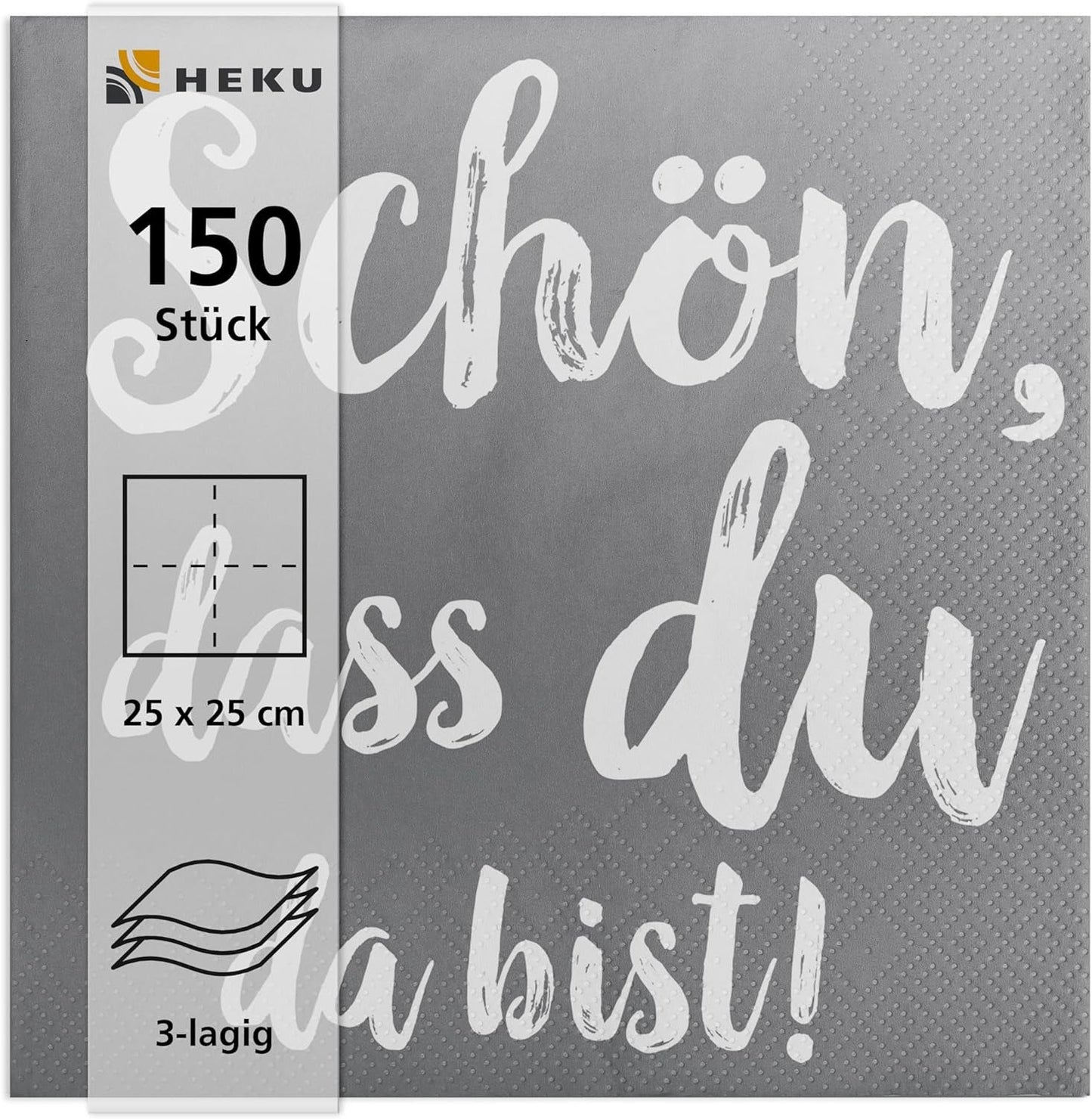 HEKU 'Schön Dass Du Da Bist' cocktailservietter, 3 lag, 25X25cm, 150 styk I Elegant design I Ideelt til festligheder I Praktisk pakket