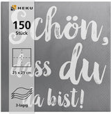 HEKU 'Schön Dass Du Da Bist' cocktailservietter, 3 lag, 25X25cm, 150 styk I Elegant design I Ideelt til festligheder I Praktisk pakket