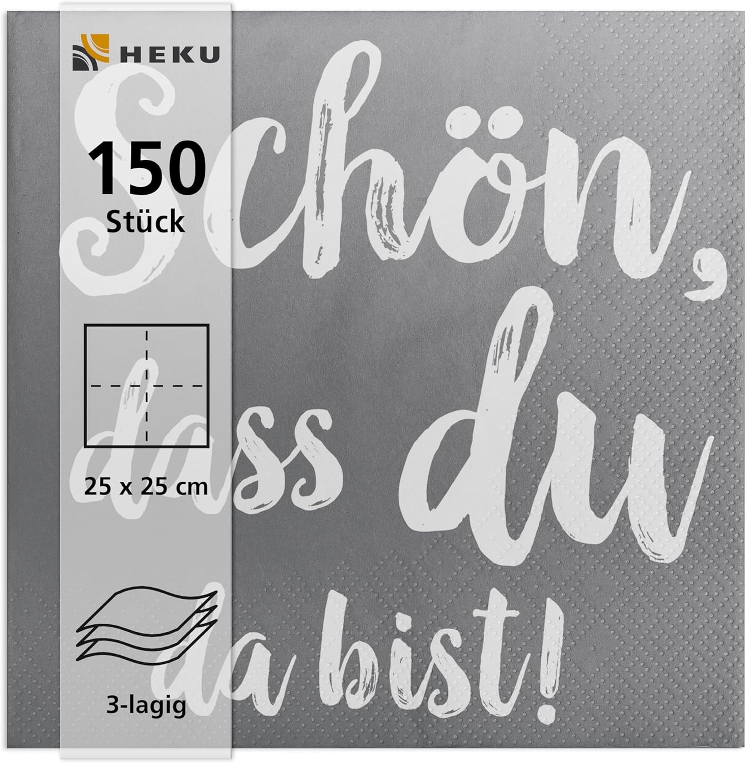 HEKU 'Schön Dass Du Da Bist' cocktailservietter, 3 lag, 25X25cm, 150 styk I Elegant design I Ideelt til festligheder I Praktisk pakket