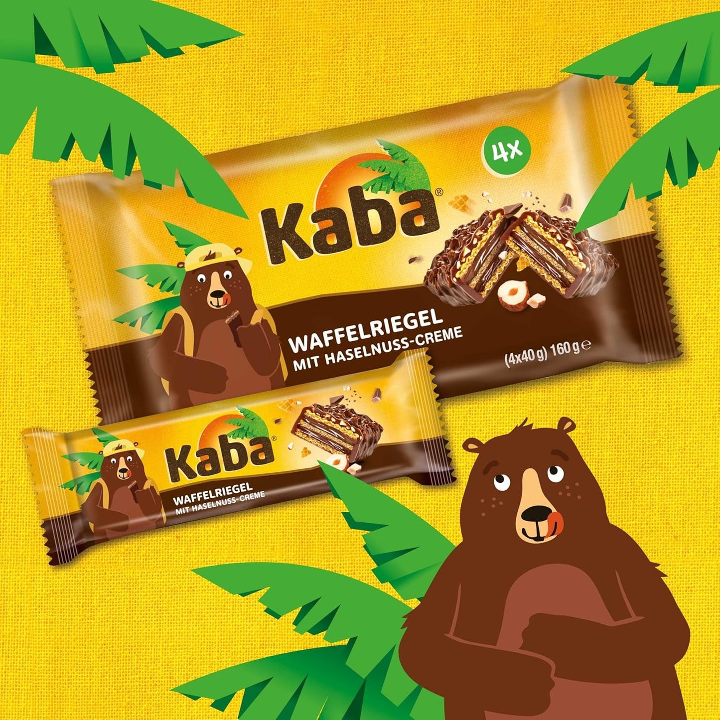 Kaba napolitanske barer 40g, 4 sprøde barer fyldt med oblater og fin hasselnøddecreme, i multipakning med original Kaba-smag