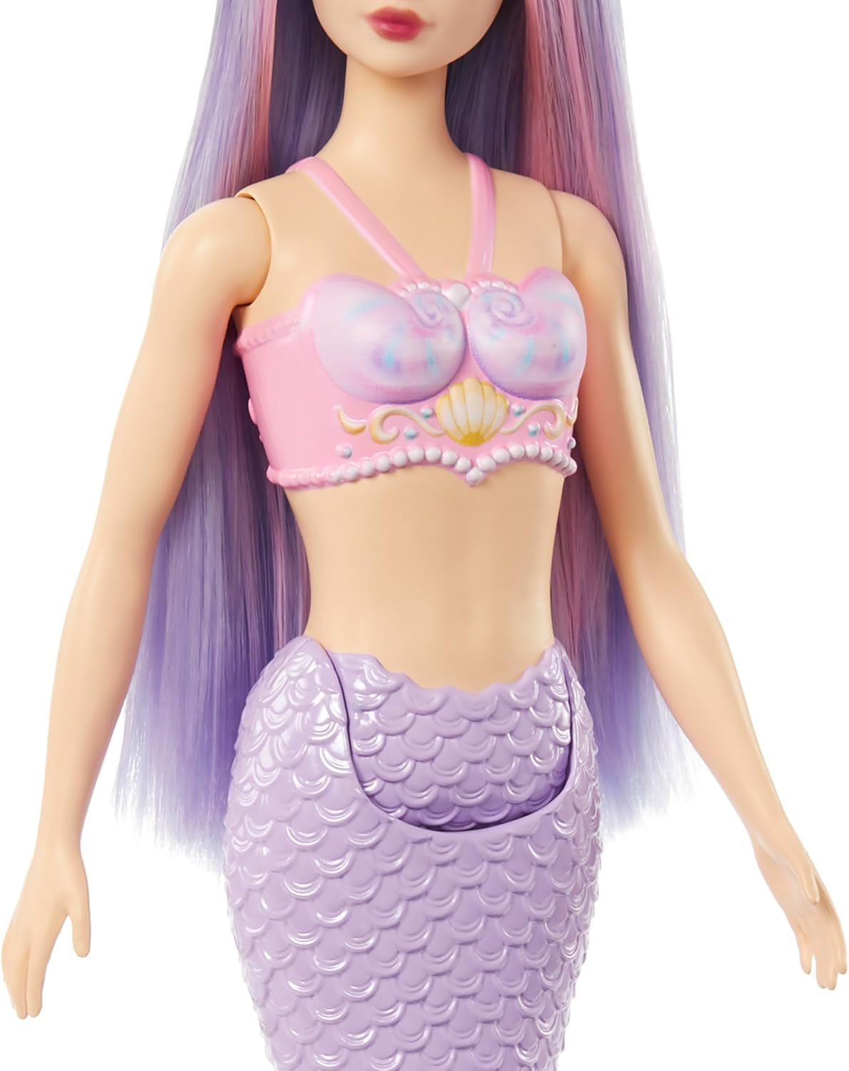 Barbie Havfruedukke med lyserødt og lilla fint hår og pandebånd, skaltop og lavendelblå halefinnedukke, HRR06 Naty Shop-dukker