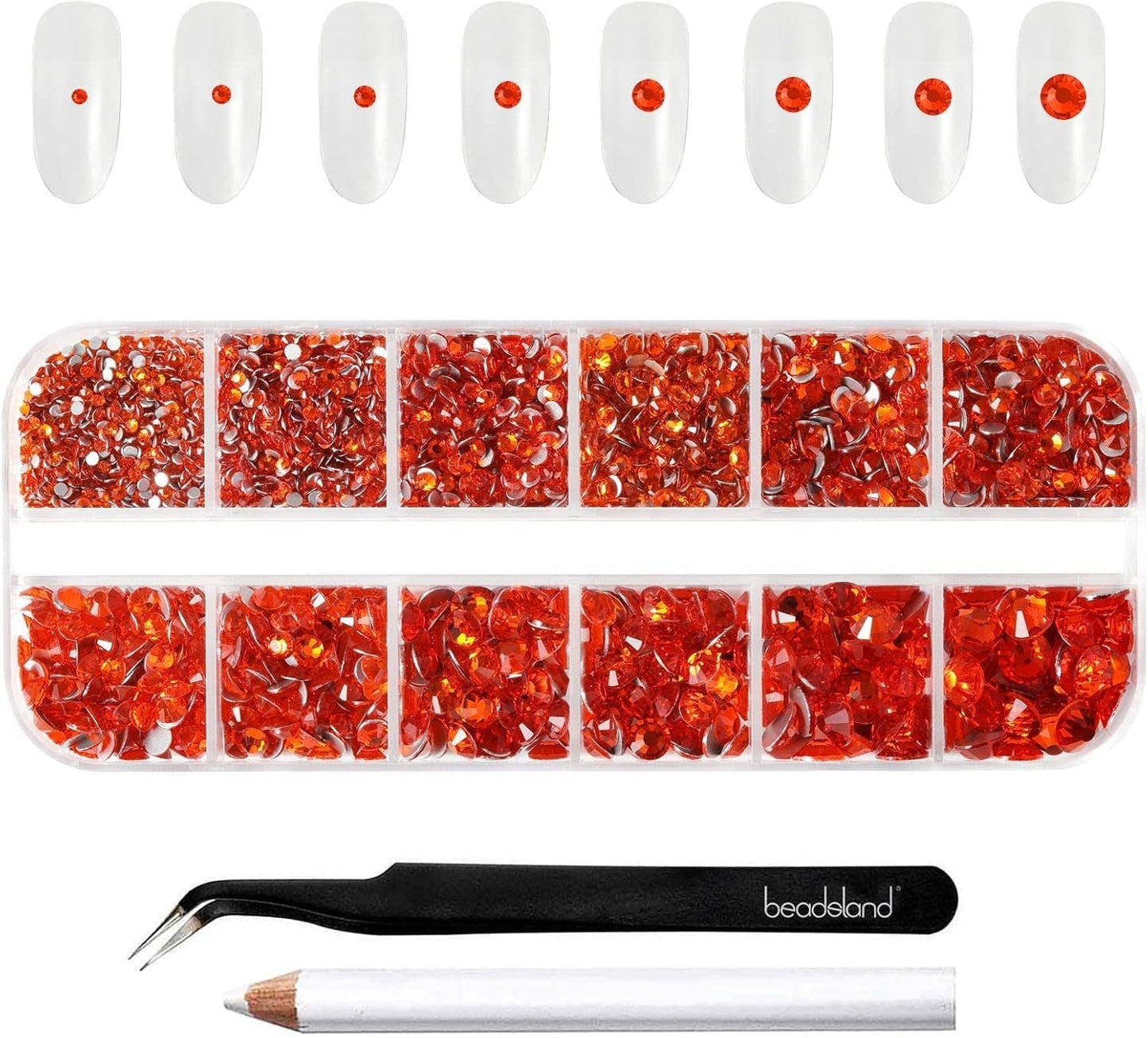 Beadsland 2500 stk Glas Nailart Strasssteine ​​​​Kristall Flatback Edelsteine ​​​​Runde, ​​Für Handwerk Gemischt 8 Größen SS4 ~ SS30 Mit Picking Pinzette Und Stift (Kristall Weiss)
